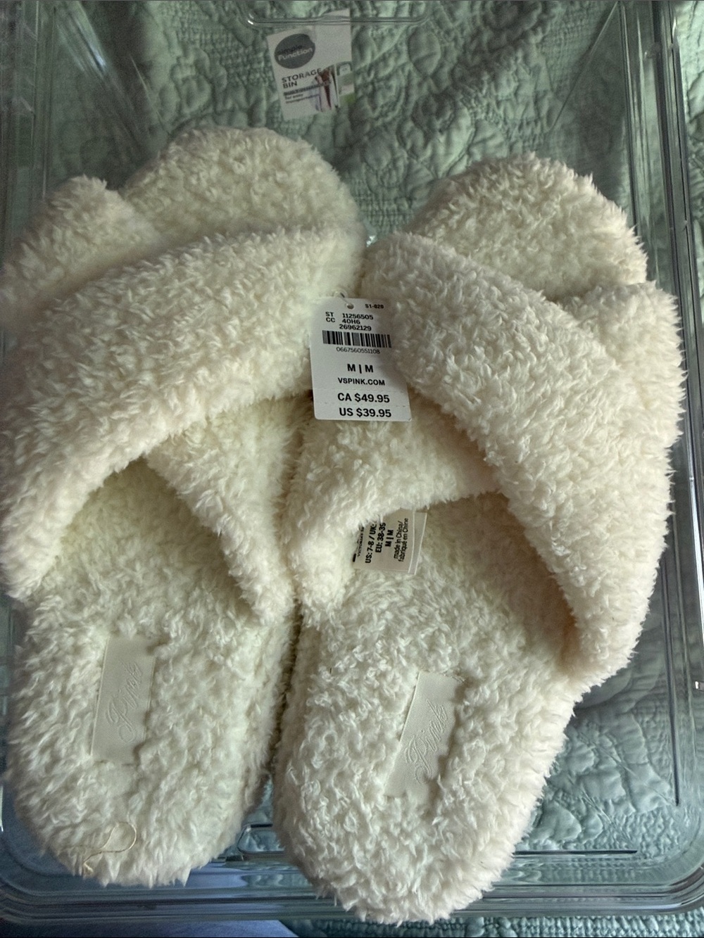 PINK Victoria's Secret Black and Cream Fuzzy Slide Insoles